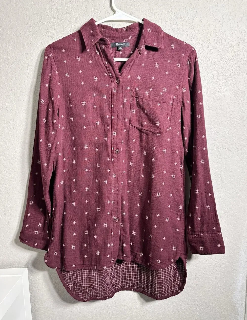 Madewell Women’s Burgundy Geometric Collared Button-Up Long Sleeve Shirt XS